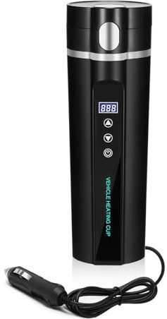 Wowlela 12V/24V Hervidor Eléctrico para Coche, Taza de Agua Calentada para Coche/Camión, Hervidor Eléctrico Portátil para Coche con Pantalla Lcd, Para Calentar Agua,Café,Leche,Té