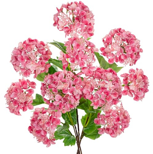 Briful 5PCS Hydrangea Artificial Flowers with Seeds, 19.7 Faux Hydrangea Flowers Real Touch Fushia Hydrangea Stems Artificial Plants Fake Flowers for Decoration Floral Arrangement Home Decor