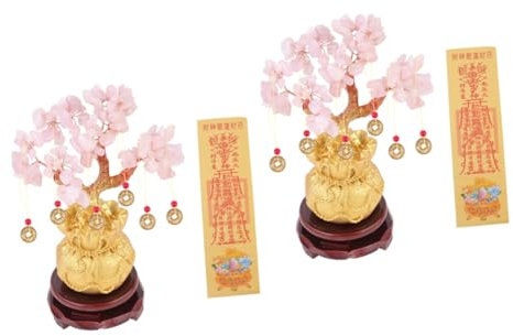 STOBAZA 2stücke Crystal Tree Dekoration Geldbaum Ornament Aus Natürlichem Kristall Im Bonsai-Stil Kleine s Mit Basis Feng Shui Für Zuhause Und Büro