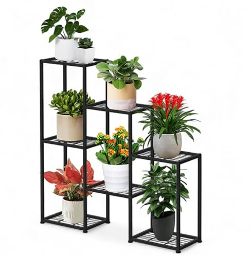 DanDiBo Estantería para flores de interior de metal negro, 6 niveles, 96578, escalera para plantas, diseño moderno