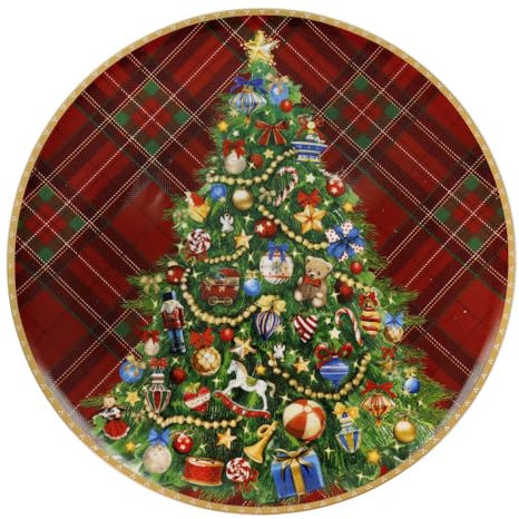 Brandani 89908 Piatto Portata Christmas Tartan in Porcellana - Ã˜ 30 cm - Elegante e Festoso per Servire Dolci e Stuzzichini
