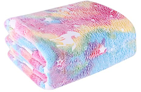 PLUSHCEWT Glow in The Dark Blanket 120x150cm - Super Soft Flannel Fleece Blanket for Kids, Cozy and Warm All-Season Blanket for Boys and Girls, Rainbow Blanket for Bed, Sofa, and Couch Use