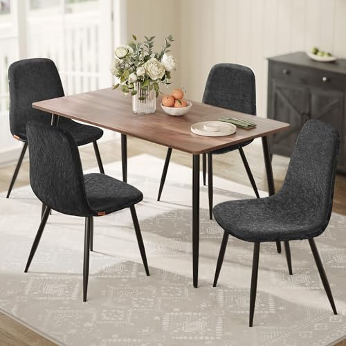 VASAGLE Sedie da Pranzo, Set di 4, Struttura in Metallo, Piedini Regolabili, Facile da pulire, Sedie Imbottite da Cucina, Tessuto Ciniglia, PU con Motivi di Ghiacciai, Grigio Ardesia KDC188G01