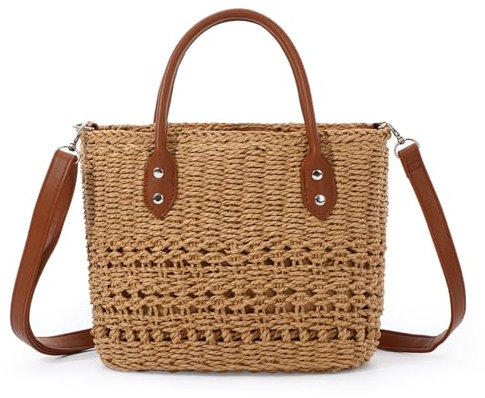 7VSTOHS Stroh Strandtasche für Frauen, Straw Crossbody Handtaschen Umhängetasche Damen Sommer Strandtasche Strohtasche Umhängetasche Flechttasche