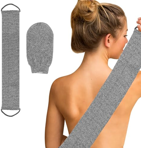 Éponge exfoliante en fibre de bambou pour le dos - Brosse à dos en fibre de bambou - Gant de massage avec dos - Gris