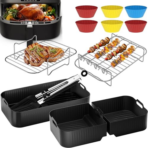 Heißluftfritteuse Zubehör für Ninja Foodi AF500EU 10,4L Air Fryer Silikonmatte, 16 -teiliges BPA-Frei Spülmaschinenfester & Wiederverwendbar Silikonform Ninja af500de Airfryer Zubehör