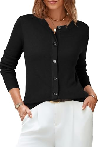 Arach&Cloz Women's Cardigan Sweaters Business Casual Tops Black M | Layering Essential Cardigan, Anti-Pilling Wool Sweaters, Long Sleeve Button Down, Fall Outfits, Womens Fall Fashion 2026