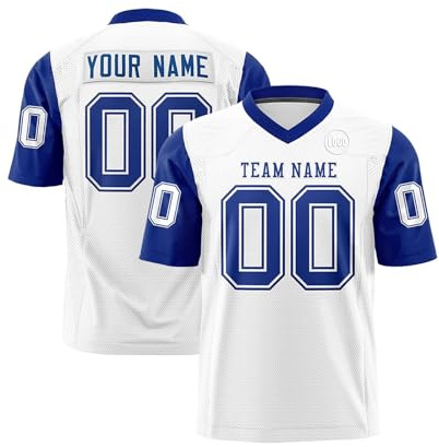 Maillot Football Personnalisé pour Adulte et Enfant, Homme et Femme Ballon Football Americain Oversize Sport Tee Rugby Shirt Personnalisable avec Nom Numéro L'équipe et Logo