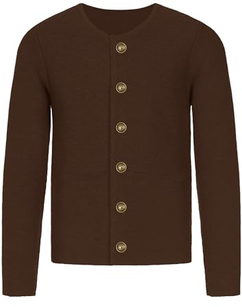 Atforna Giacca tradizionale da uomo, con bottoni, per Oktoberfest, in pelle, da uomo, taglie S-3XL, marrone scuro., M