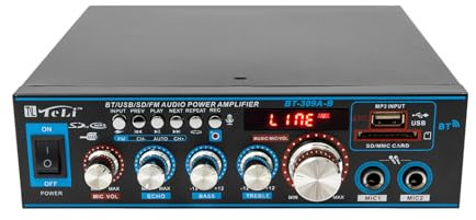 Amplificatore HiFi, 2 canali, mini amplificatore audio ricevitore audio, mini Bluetooth radio audio, ricevitore USB/SD/AUX/RCA/MIC In, per casa o auto