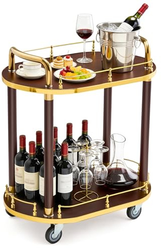 Ocforiya Bar Serving Carts Business Restaurant Wine Cart, Drinks Trolley On Wheels, Liquor Trolley | Serving Trolley for 5 Star Hotel and Club Bar Drinks Serving Tea Carts ﻿(Brown)