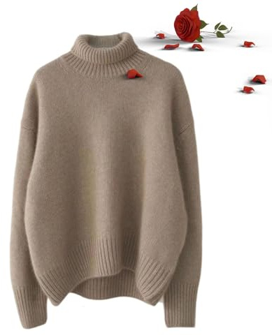 POIOZXD Kaschmir-Pullover mit hohem Halsausschnitt für Damen, übergroßer Kaschmir-Rollkragenpullover, warmer Strickpullover, gemütlich, weicher Rollkragenpullover, camel, L