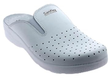 Saniflex 89921-10 Médico Certificado Zuecos Mules Zapatillas Zapatos de Cuero, Hombre, Blanco, EU 43