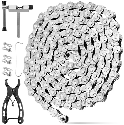Kit Tools Cadena Bicicleta 6/7/8 Velocidades con Cadena Bici 1/2x3/32 116 Eslabones, Rompecadena, Alicate Cadene Bicicleta & 3 Candado Cadena, Herramientas para Mountainbike & Roadbike Mantenimiento