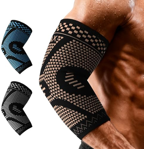 INDEEMAX Copper Elbow Compression Sleeve, 2 Pack Elbow Brace for Tendonitis and Tennis Elbow for Women & Men, Elbow Sleeve for Golfers, Joint Pain Relief, Arthritis, Bursitis, Workout, Weightlifting (Copper Black, Large)