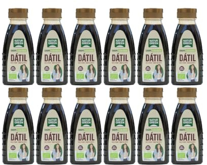 NaturGreen - Sirope de Dátil Ecológico, Pack 12 x 250 g, 100% Natural, Sin Gluten, Sin Lactosa, Sin Azúcares Añadidos, Ideal para Cocina, Endulzante Natural