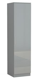 URBAN FURNISHING High Gloss Single Wardrobe with Shelves – Single Door Tall Wardrobes for Bedroom | Sleek Bedroom Wardrobes for Clothes, Shoes & Toy Storage (Gray)