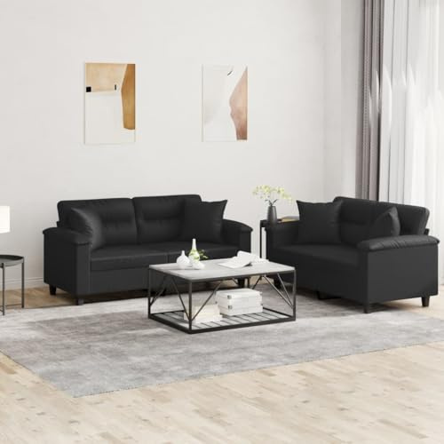 Frdhee Kleine Sofacouch Couchgarnitur Eckcouch,2 TLG. Sofagarnitur mit Kissen Schwarz Kunstleder,Für Wohnzimmer Und Schlafzimmer,Vielseitig Einsetzbar