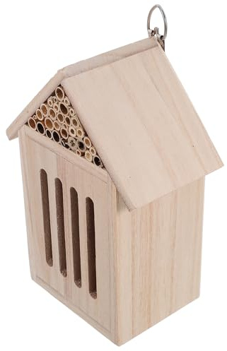GLEAVI Wooden Insect Hotel for Garden with Ladybugs Shelter and Butterfly House, Natural Wood Bug Habitat Box 11x9x21cm, Outdoor Bee Nesting Shelter for Backyard Wildlife