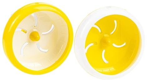Hamsterhjul löparleksak 3 storlekar tyst litet husdjur roterande sport hjulbur tillbehör för husdjur (gul-inget stativ, 18 cm)
