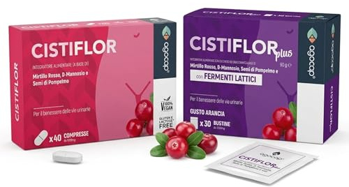 Cistiflor + Cistiflor Plus, Kit Completo Cistite Donna. D-Mannosio, Mirtillo Rosso e Probiotici. Azione Rapida per la Fase Acuta e Mantenimento della tua cistite e Candida. 40 Compresse + 30 Bustine
