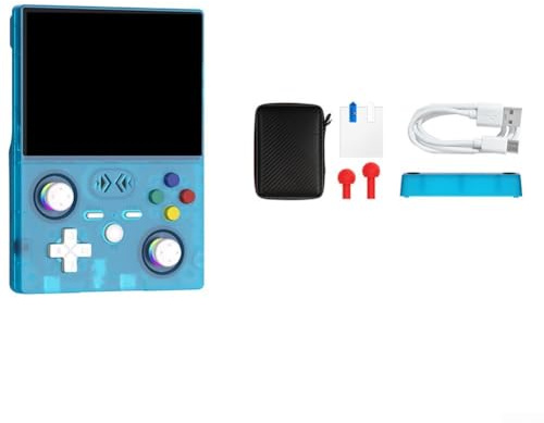 Consola de juegos de mano retro IPS de 4.5 pulgadas, más de 18000 juegos integrados, más de 30 emuladores, reproductor portátil ligero con joystick (azul transparente)