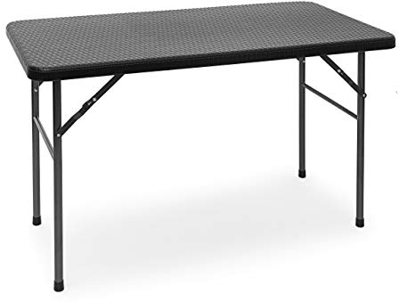 Relaxdays Gartentisch klappbar BASTIAN, rechteckig H x B x T: 74 x 121,5 x 61,5 cm, Metall, Kunststoff, Rattan-Optik, schwarz