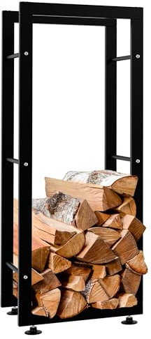 CLP Kaminholzständer Keri V2 I Aus Schwarzem Metall I Kaminholzregal Mit Bodenschonern I Stapelhilfe Für Brennholz, Farbe:schwarz, Größe:25x40x100 cm