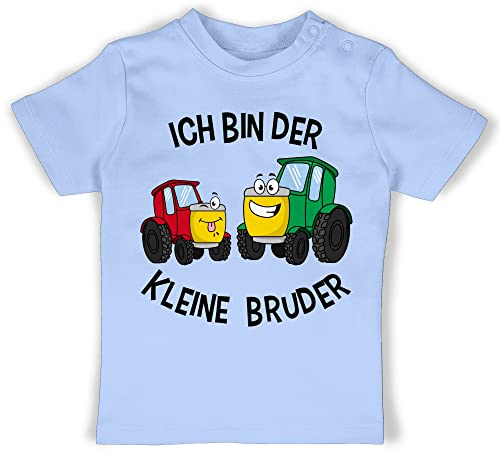 Baby T-Shirt Mädchen Jungen - Kleiner - Ich Bin der kleine Bruder Traktor - 3/6 Monate - Babyblau - Shirt mit Little Brother brüder Tshirt Lil bro Landwirtschaft t-Shirts Geschenk Geschwisterliebe