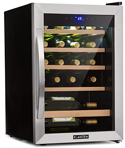 KLARSTEIN Wine Cooler Fridge, Dual Zone Wine Fridge with Glass Door, 2 Programmable Cooling Zones, Touch Controls, LED Display, 5-18 °C Range, 40 dB Low Noise, 19 Bottles / 62L Drinks Black