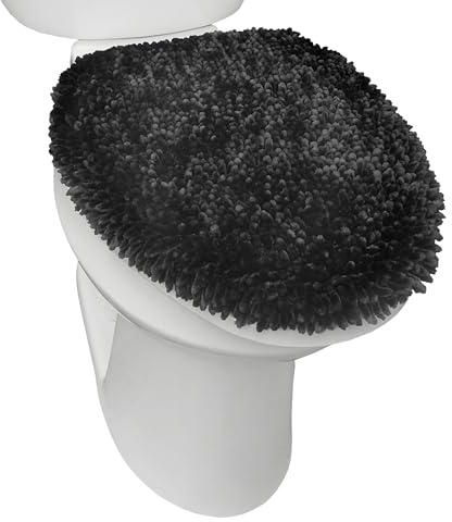 SoHome Spa steg lyx plysch chenille Shag maskintvättbar ultramjuk standard toalettlock överdrag 47 x 49,8 cm svart