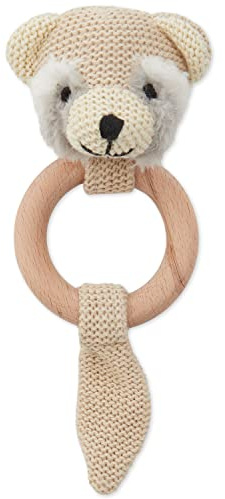 Bieco Waschbär Baby Greifling mit Holzring | Gehäkelte Rassel für Jungen & Mädchen