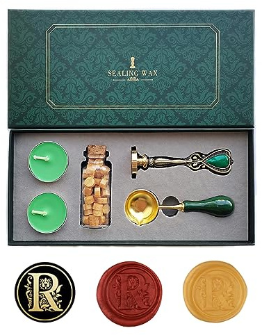 AMTOL Ausgefallene Buchstaben R Wachssiegel-Stempelset Im Europäischen Stil - Geschenkbox-Set, Vintage Personalisierte Stempel Für Briefkarten-Einladungen (R)