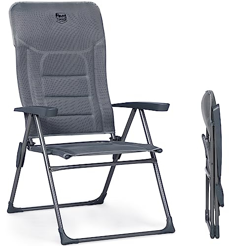 TIMBER RIDGE Sedie da Giardino Pieghevoli in Alluminio Regolabile in 7 Posizioni con Braccioli Cuscino per Piscina 1 Pc, Grigio