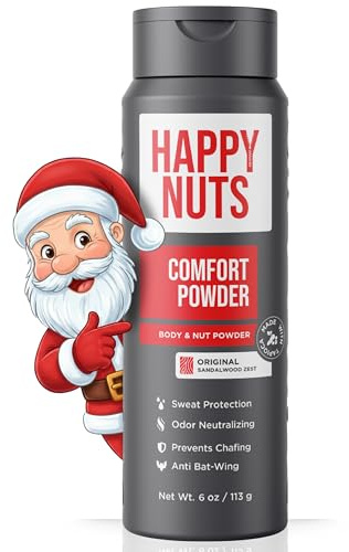 Happy Nuts Comfort Powder - Anti-Chafing, Defensa del sudor y Control de olores para la ingle, los pies y el cuerpo, polvo corporal para hombres (original, 6 onzas)