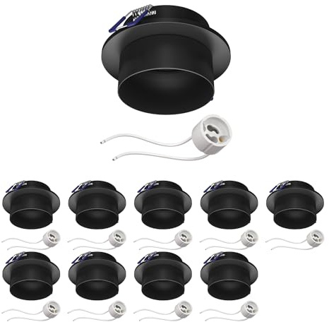 ledscom.de 10 Stück Deckeneinbaurahmen KRON, rund, schwarz matt (GU10/MR16/GU5,3/50mm) inkl. GU10 Fassung