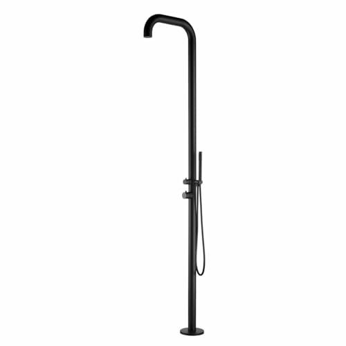 SINED Douche exterieure en acier inoxydable AISI 316L noir satine diametre 6 cm avec melangeur et douchette entree deau chaude et froide par le bas modele DOCCIA CHIA NERA