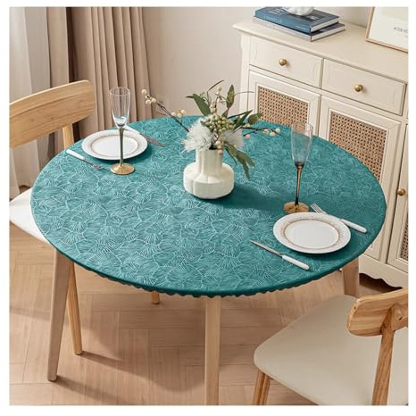 CIEEIN CIEHT Cubremesa Redondo con elástico Impermeable y Antideslizante Fácil de Limpiar Puede Utilizarse en Interiores y Exteriores Verde 60cm de diámetro