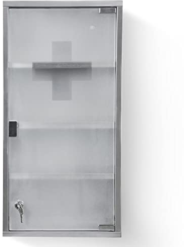 Jago® Medizinschrank - aus Edelstahl, Abschließbar, 4 Fächer, Glas, Tür, 30x12x60cm, Silber - Medikamentenschrank, Arzneischrank, Erste Hilfe Schrank, Hausapotheke, Apothekerschrank
