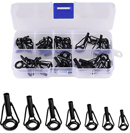 AIEX 35 Stück Angelrute, Edelstahl, Reparatur-Set Angelrute mit Trennbox aus Kunststoff, Reparatur Ringe für Angelrute für Salzwasser und Süßwasser (schwarz)