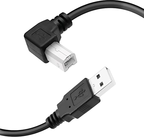 YACSEJAO - Cable de impresora USB de 1,5 m, USB de 90 grados, 2.0 A, macho a B macho, cable USB B con impresión de alta velocidad de 480 Mbps, negro (ángulo izquierdo)