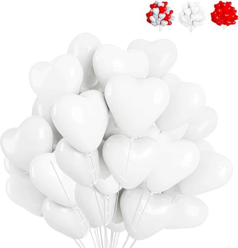 YOUYIKE 50 Pcs Herz Luftballons Weiß, 12 Zoll Herzluftballons Latex Ballon Helium Ballons für Hochzeits Brautdusche Valentinstag Geburtstags Verlobung Party Deko