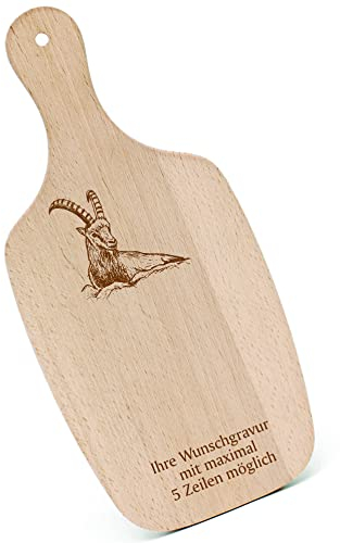 Schneidebrett Frühstücksbrettchen Gravur personalisiert - liegender Steinbock - mit Griff 330x150 Holzbrett Holz Küche Schneidbrett