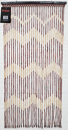 H-LINE Beaded Bamboo Wooden Door Curtain Summer Blind Fly Curtain Screen 180cm x 90cm (Thick Wave Design)