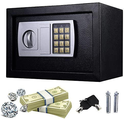 Safe Klein 4.6L Elektronischer Tresor, Möbeltresor mit Zahlenschloss und Schlüssel, Stahltresor mit Doppelbolzen Verriegelung, Boden Wandtresor Für Schmuck Bargeld Sicherheit (Grau)