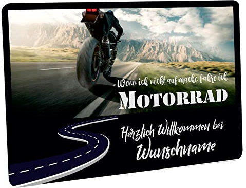 Crealuxe Fussmatte mit Wunschtext/Wunschname 'Wenn ich Nicht aufmache - Motorrad - 60x40 cm - Gummi Rückseite/rutschfest - Filzoberfläche - Bedruckte Türmatte - Innenmatte -