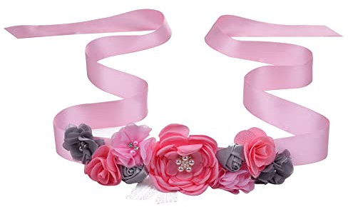 SYSUII Damen Gürtel Hochzeitskleid Brautgürtel Blumen Hochzeits-Gürtel Schärpe Rose Blume Hochzeit Schärpe Braut Gürtel Hüftgürtel Taillengürtel Blume Gürtel Für Frauen Mädchen 180cm Rosa