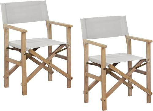 Estosa - Sedia Regista Brindisi, Set Da 2 Sedia Da Regista Pieghevoli Da Esterno, Sedie Da Giardino Pieghevoli Legno Di Robinia Decapata Aq, Tessuto 360 Gr/m2 (Acacia + Ecru)