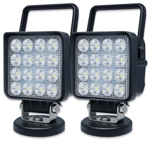 Willpower 2 Stück LED Arbeitsscheinwerfer mit Magnetfuß, 4 Zoll 48W tragbarer LED Flutlicht für Auto Bagger Anhänger Traktoren LKW SUV offroad