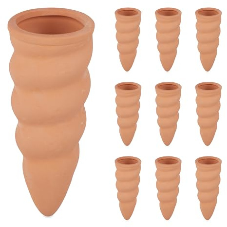Relaxdays Tonkegel Bewässerung, 10er Set, für 1,5L Flaschen, Gießhilfe für Zimmerpflanzen, Gießkegel, Ton, Terracotta